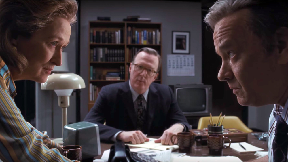 A scene from The Post, featuring Meryl Streep, Tracy Letts and Tom Hanks